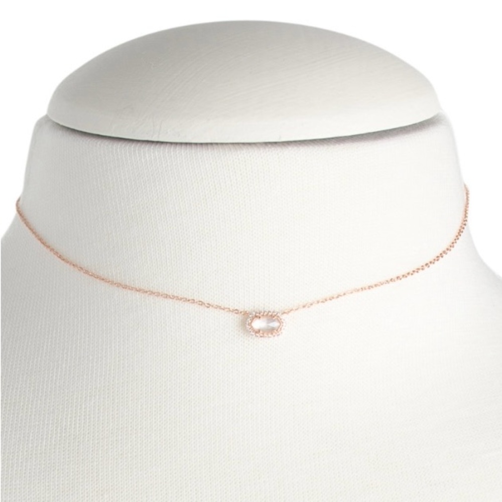 Kendra Scott Rose Gold Oval Pendant Choker Necklace with White Stone